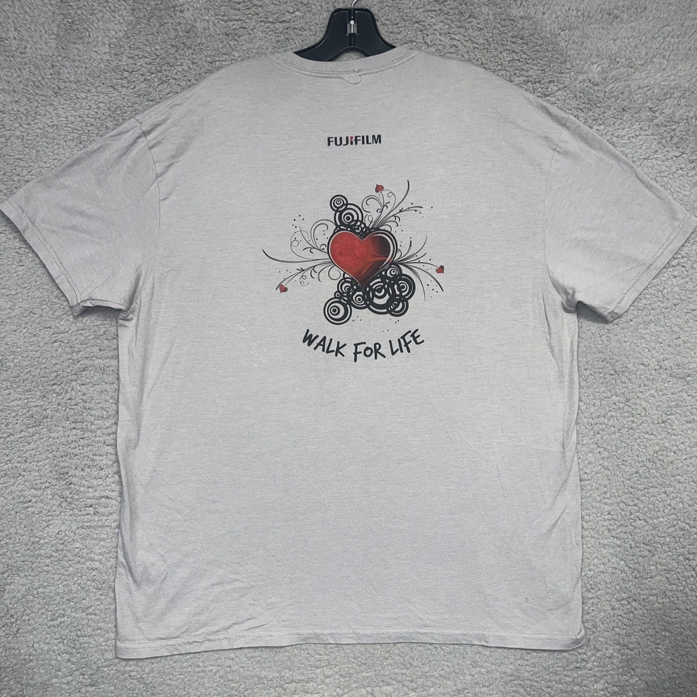 VTG Fujifilm The Beat Goes On T‎ Shirt Men's L/XL Gray Walk For Life 2-Side Tee